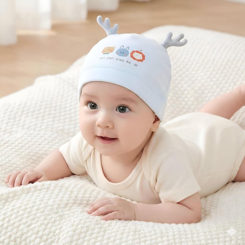 Baby horn hat and fun cartoon – soft and warm energy to protect the baby's head and add a nice touch to his daily look (Pink) - Image 3