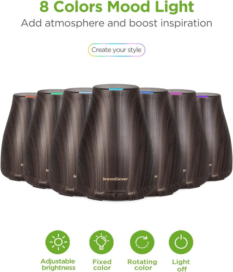 InnoGear Essential Oil Diffuser with Oils, 100ml Aromatherapy Diffuser with 6 Essential Oils Set, Aroma Cool Mist Humidifier Gift Set, Dark Wood Grain - Image 2