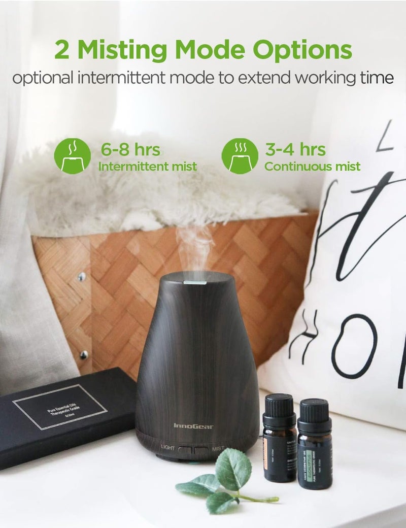 InnoGear Essential Oil Diffuser with Oils, 100ml Aromatherapy Diffuser with 6 Essential Oils Set, Aroma Cool Mist Humidifier Gift Set, Dark Wood Grain - Image 3