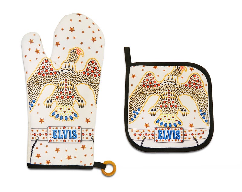 Midsouth Products Midsouth Products Elvis Presley Oven Mitt  Pot Holder Set White Jumpsuit 
