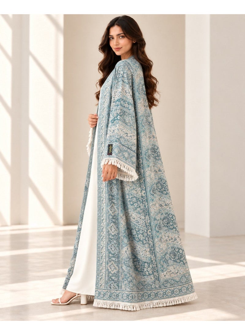 KAVALEE Women's Green Paisley Pashmina Open Abaya with Matching Scarf - Image 4
