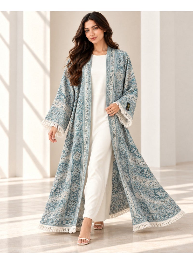 KAVALEE Women's Green Paisley Pashmina Open Abaya with Matching Scarf - Image 2