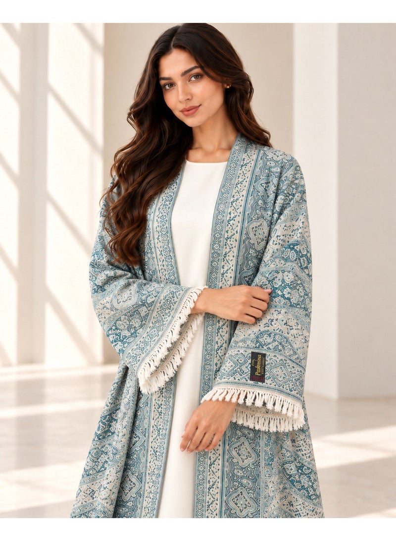 KAVALEE Women's Green Paisley Pashmina Open Abaya with Matching Scarf - Image 3