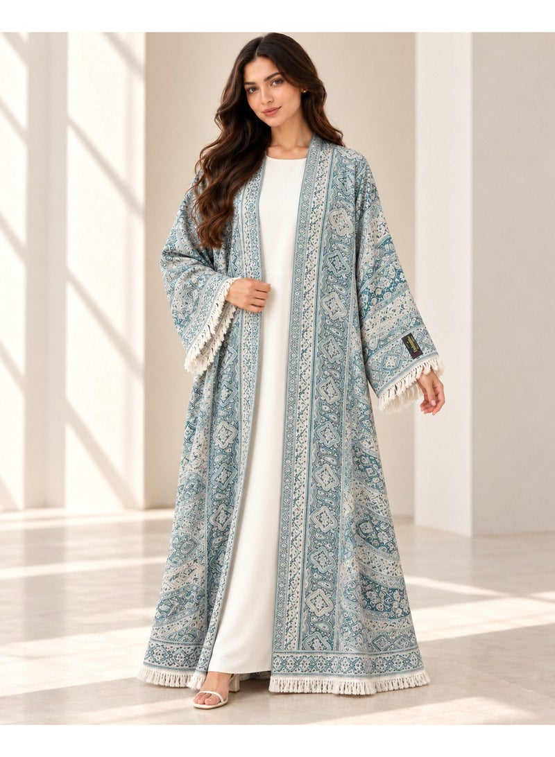 KAVALEE Women's Green Paisley Pashmina Open Abaya with Matching Scarf - Image 1