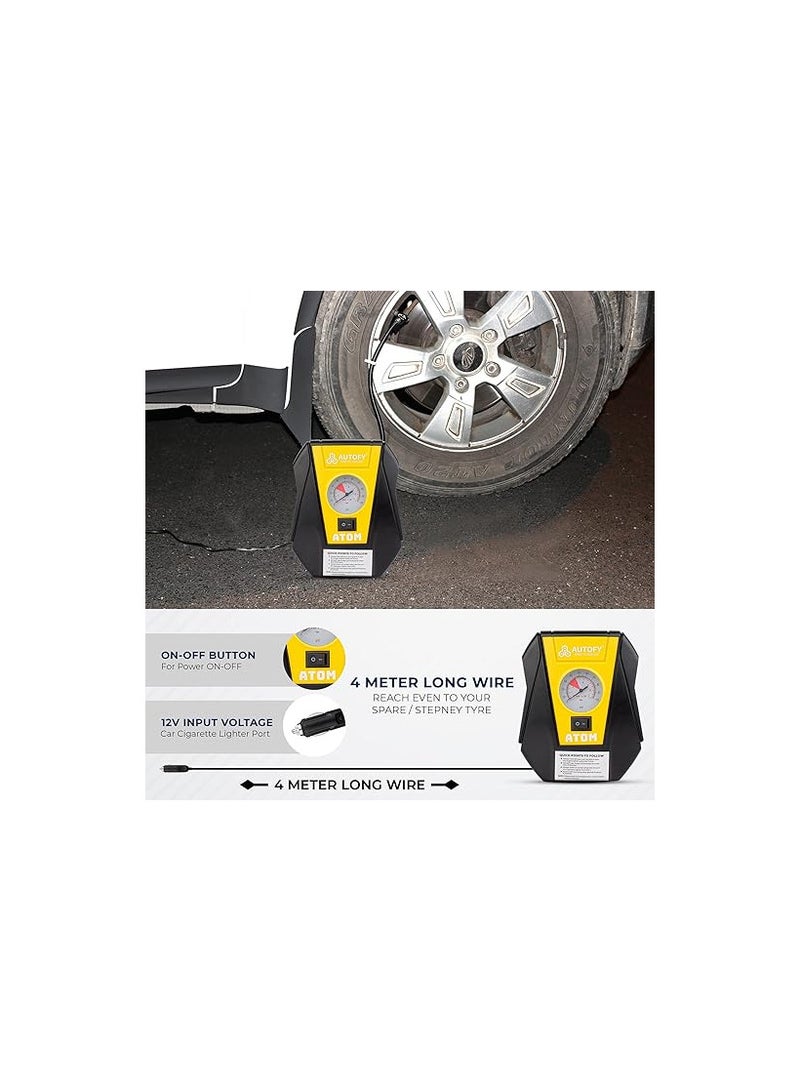 Autofy Autofy Atom 1 Year Warranty Car Tyre Inflator 100PSi Rapid Mini Portable Air Compressor Pump (4 Meters Long Wire – 12V DC)  - Image 2