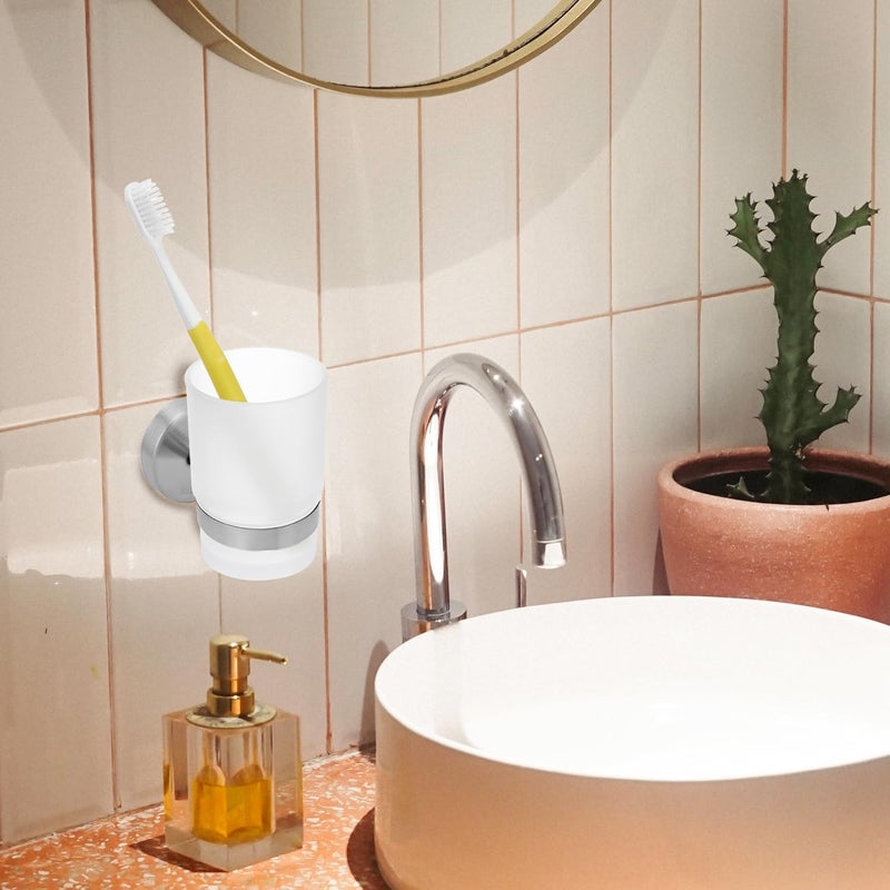 QWORK ® Wall Mounted Toothbrush Holder, Stainless Steel Toothbrush Holder, Toothbrush Holder with 1 Cups for Mouthwash - Image 5