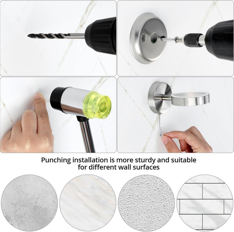 QWORK ® Wall Mounted Toothbrush Holder, Stainless Steel Toothbrush Holder, Toothbrush Holder with 1 Cups for Mouthwash - Image 3