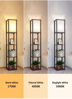 LOOPITYS Floor Lamp with Shelves, Shelf Floor Lamp for Bedroom, Modern Standing Shelf Floor Lamp for Living Room Office- Walnut Black 42x15x29 cm  - Image 3