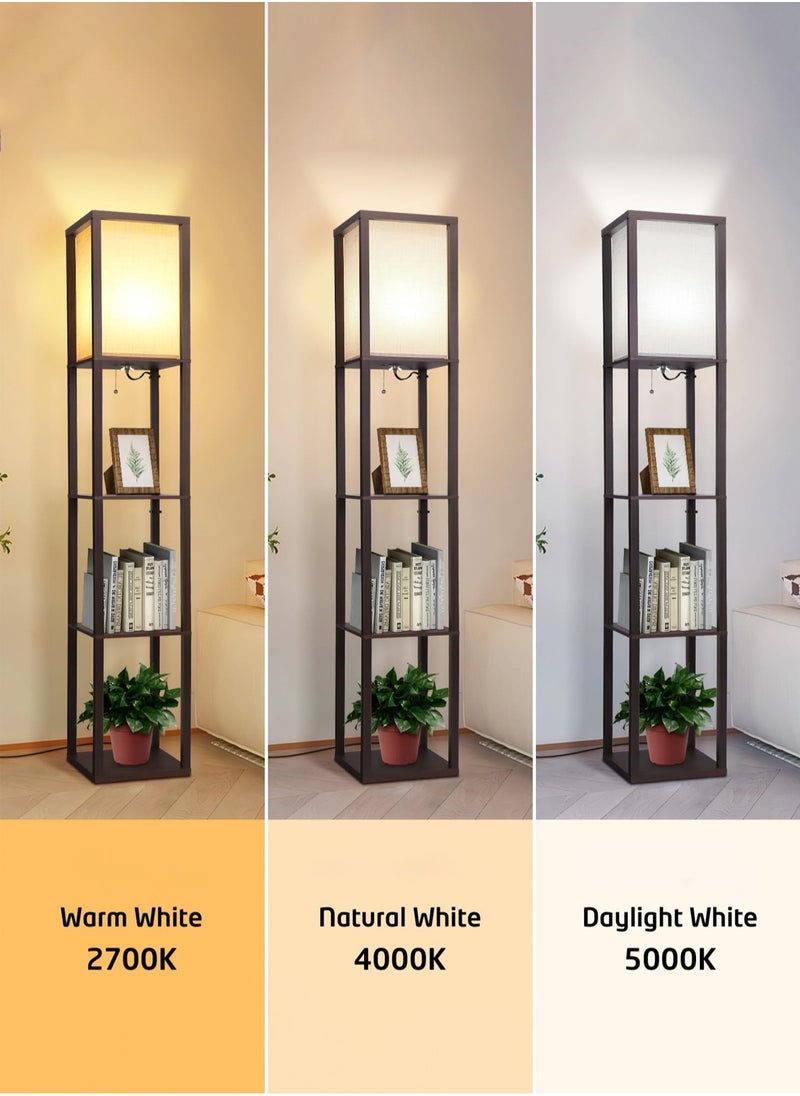 LOOPITYS Floor Lamp with Shelves, Shelf Floor Lamp for Bedroom, Modern Standing Shelf Floor Lamp for Living Room Office- Walnut Black 42x15x29 cm  - Image 3