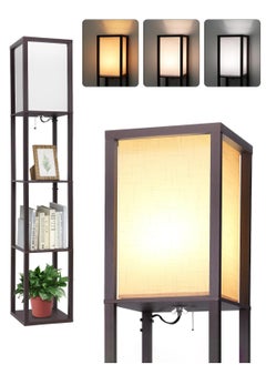 LOOPITYS Floor Lamp with Shelves, Shelf Floor Lamp for Bedroom, Modern Standing Shelf Floor Lamp for Living Room Office- Walnut Black 42x15x29 cm  - Image 1