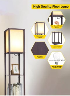 LOOPITYS Floor Lamp with Shelves, Shelf Floor Lamp for Bedroom, Modern Standing Shelf Floor Lamp for Living Room Office- Walnut Black 42x15x29 cm  - Image 4