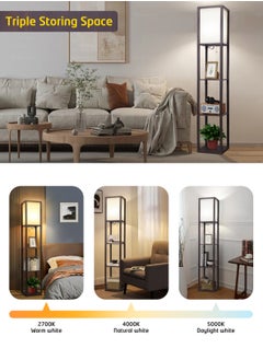LOOPITYS Floor Lamp with Shelves, Shelf Floor Lamp for Bedroom, Modern Standing Shelf Floor Lamp for Living Room Office- Walnut Black 42x15x29 cm  - Image 5
