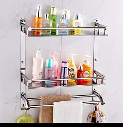 LEPOSE رف ثلاثي الطبقات من الفولاذ المقاوم للصدأ مع قضيب منشفة - منظم رف الحمام متعدد الاستخدامات - رف المطبخ - رف الحمام وإكسسوارات الحمام - Image 1