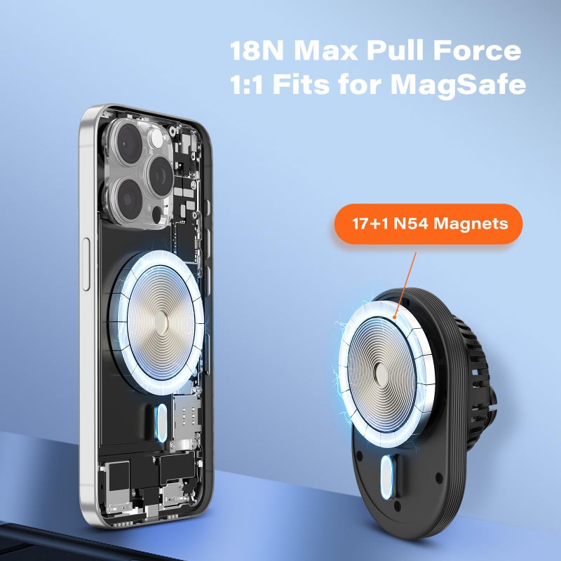 A2C for Magsafe Car Mount Charger, QI2 15W Wireless Fast Charging Cup Holder Phone Charger - Dual Cooling System, Aluminum Alloy Tri-Pivot Arm, 18 N54 Strong Magnets for iPhone 17/16/15/14/13/12 Only - Image 4