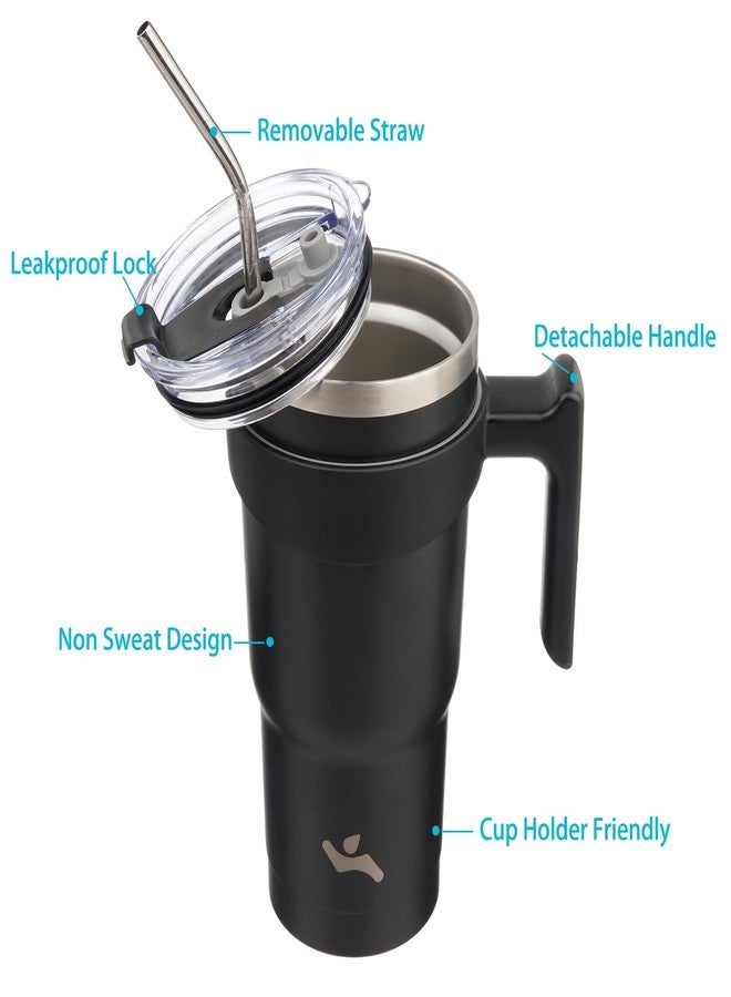 Konokyo 20 oz Tumbler with Handle and 2 Straw 2 Lid, Insulated Water Bottle Stainless Steel Vacuum Cup Reusable Travel Mug,Black - Image 2