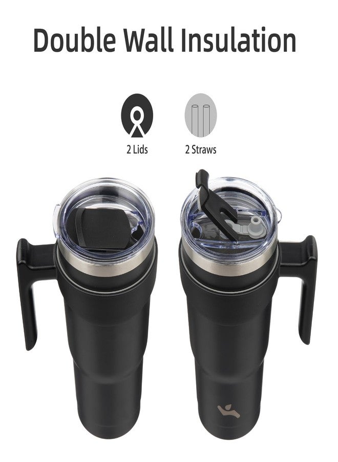 Konokyo 20 oz Tumbler with Handle and 2 Straw 2 Lid, Insulated Water Bottle Stainless Steel Vacuum Cup Reusable Travel Mug,Black - Image 3