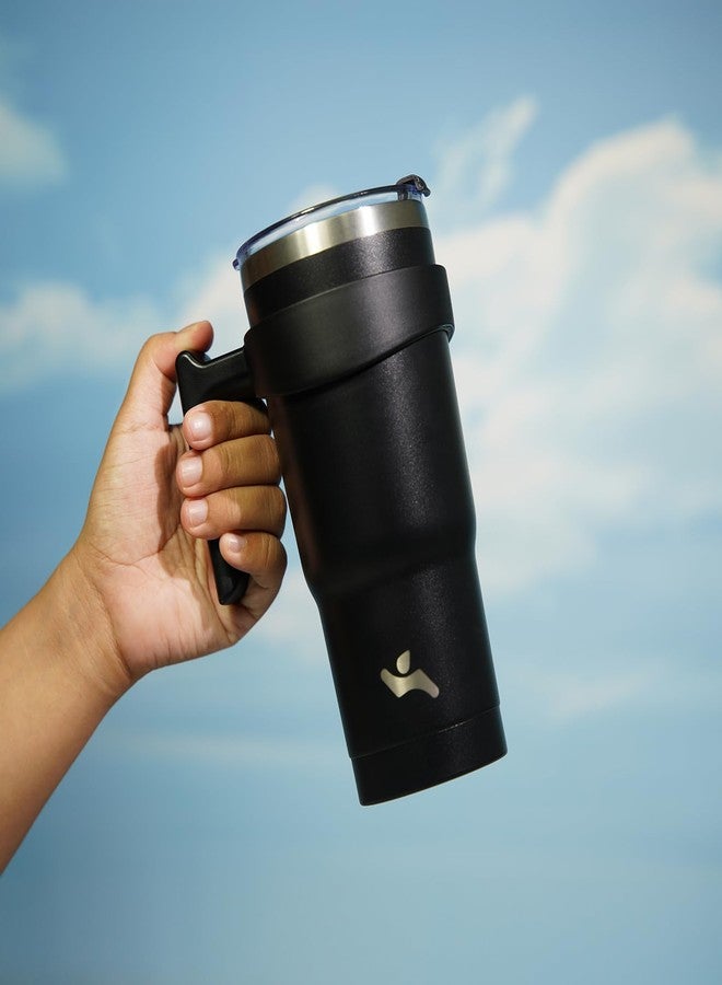 Konokyo 20 oz Tumbler with Handle and 2 Straw 2 Lid, Insulated Water Bottle Stainless Steel Vacuum Cup Reusable Travel Mug,Black - Image 5