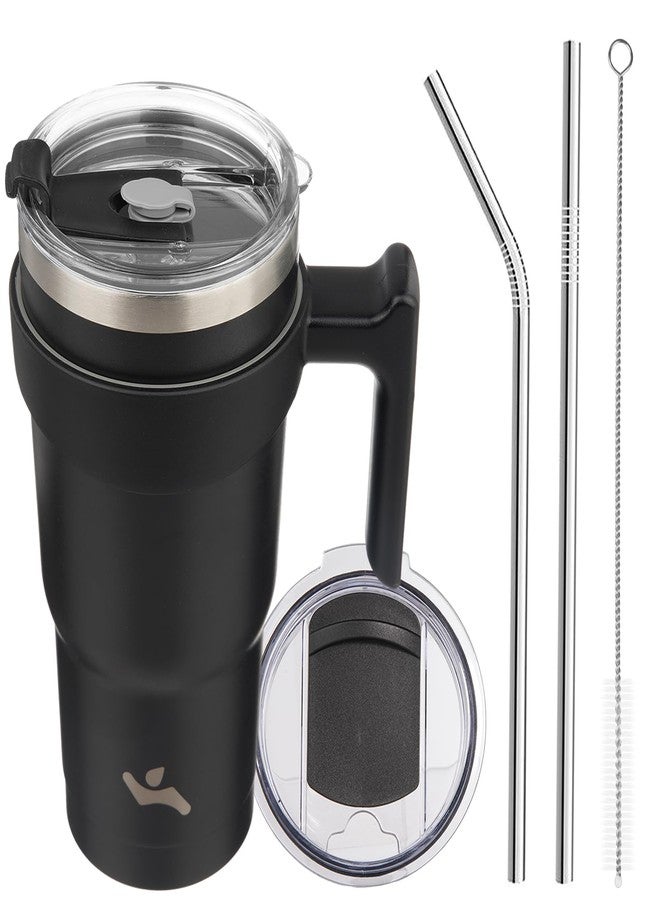 Konokyo 20 oz Tumbler with Handle and 2 Straw 2 Lid, Insulated Water Bottle Stainless Steel Vacuum Cup Reusable Travel Mug,Black - Image 1