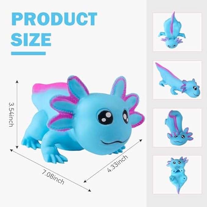 AiSiXin Axolotl Stress Balls for Adults and Kids (Blue), Squishy Toys, Cute Stress Relief Sensory Fidget Toys, Sand Filled Stretch Animal Squeeze Toys for Boys and Girls - Image 2