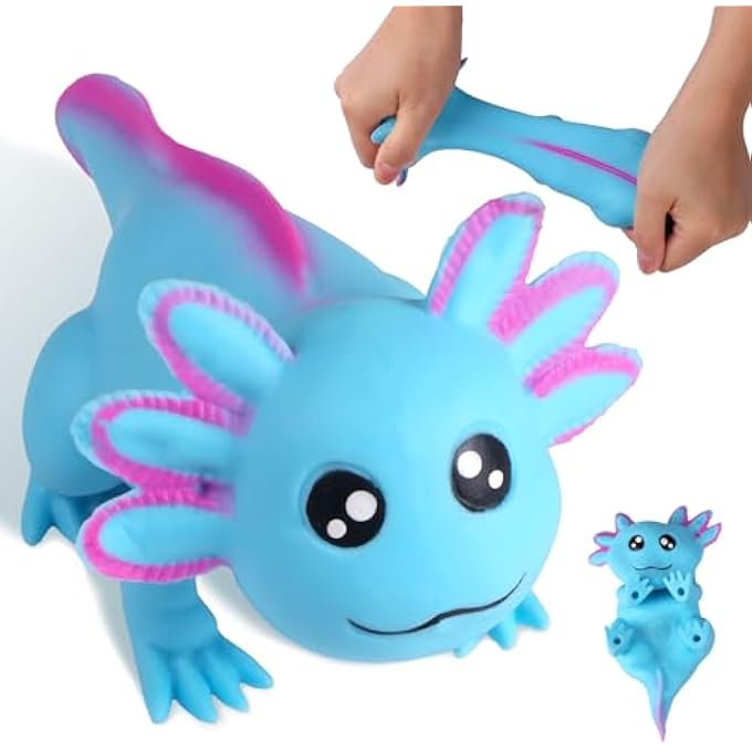 AiSiXin Axolotl Stress Balls for Adults and Kids (Blue), Squishy Toys, Cute Stress Relief Sensory Fidget Toys, Sand Filled Stretch Animal Squeeze Toys for Boys and Girls - Image 1