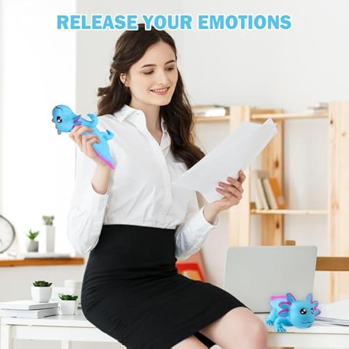 AiSiXin Axolotl Stress Balls for Adults and Kids (Blue), Squishy Toys, Cute Stress Relief Sensory Fidget Toys, Sand Filled Stretch Animal Squeeze Toys for Boys and Girls - Image 4