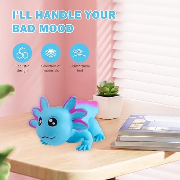AiSiXin Axolotl Stress Balls for Adults and Kids (Blue), Squishy Toys, Cute Stress Relief Sensory Fidget Toys, Sand Filled Stretch Animal Squeeze Toys for Boys and Girls - Image 5