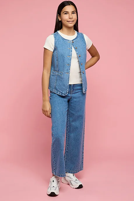 أر أند بي Washed Denim Vest Top with Button Closure