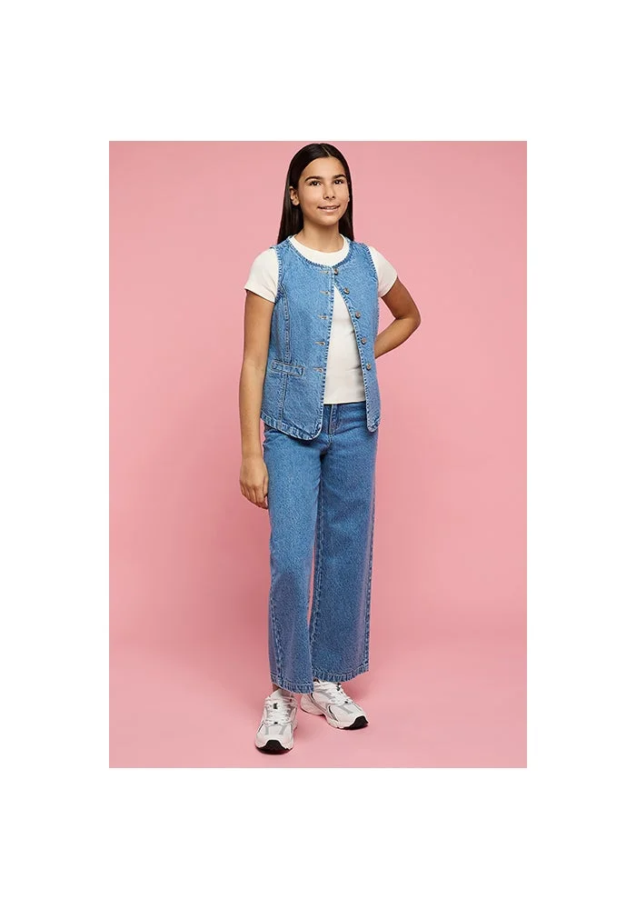 R&b Washed Denim Vest Top with Button Closure