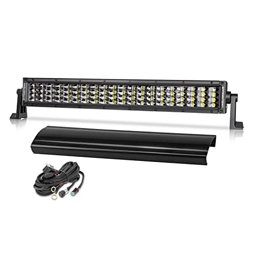 شريط إضاءة LED 20 بوصة 320 واط للقيادة على الطرق الوعرة مع أضواء كاشفة وضبابية مع مجموعة أسلاك وغطاء أسود للشاحنات والسيارات الرياضية متعددة الاستخدامات