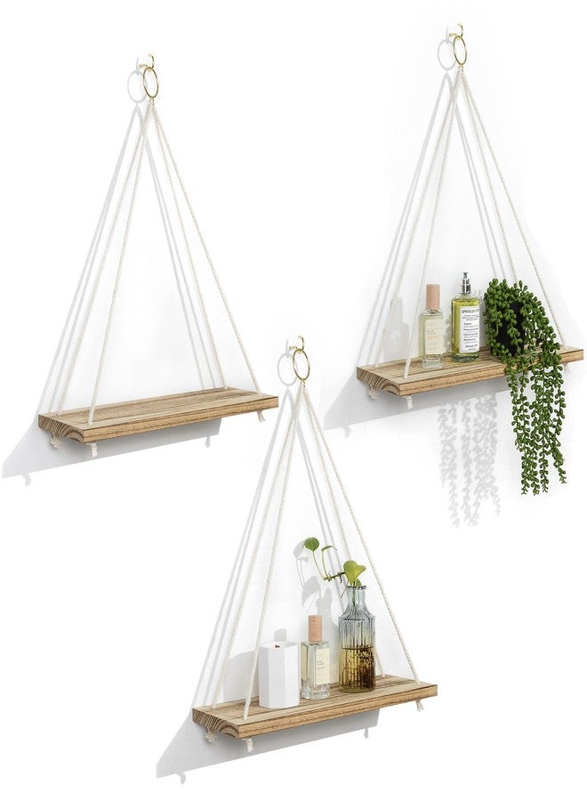 MITIME Hanging Shelves for Wall & Window Plant Shelf Indoor - Floating Shelves for Bedroom Bathroom Living Room - Macrame Hanging Shelf - Boho Wall Decor Home, Light Color,Large*3 - Image 1