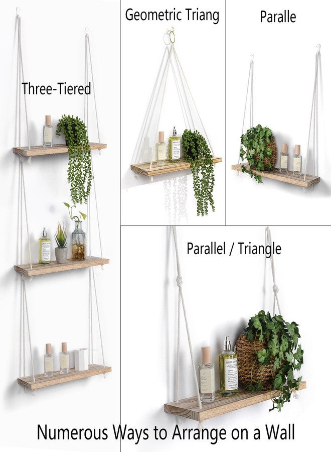 MITIME Hanging Shelves for Wall & Window Plant Shelf Indoor - Floating Shelves for Bedroom Bathroom Living Room - Macrame Hanging Shelf - Boho Wall Decor Home, Light Color,Large*3 - Image 2