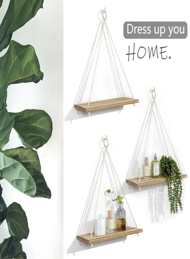 MITIME Hanging Shelves for Wall & Window Plant Shelf Indoor - Floating Shelves for Bedroom Bathroom Living Room - Macrame Hanging Shelf - Boho Wall Decor Home, Light Color,Large*3 - Image 3
