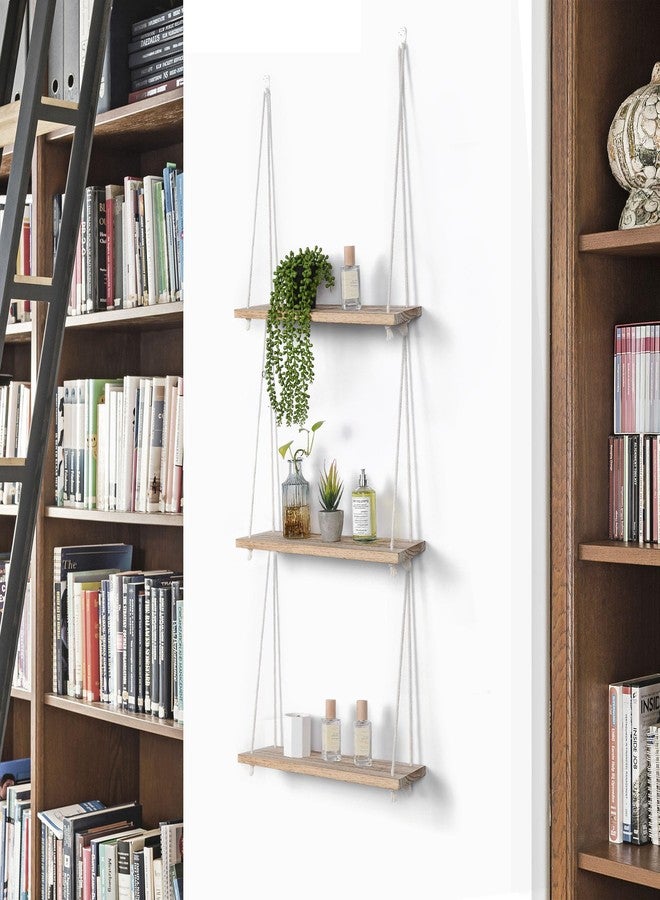 MITIME Hanging Shelves for Wall & Window Plant Shelf Indoor - Floating Shelves for Bedroom Bathroom Living Room - Macrame Hanging Shelf - Boho Wall Decor Home, Light Color,Large*3 - Image 5