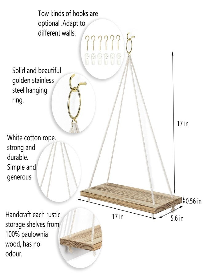 MITIME Hanging Shelves for Wall & Window Plant Shelf Indoor - Floating Shelves for Bedroom Bathroom Living Room - Macrame Hanging Shelf - Boho Wall Decor Home, Light Color,Large*3 - Image 4