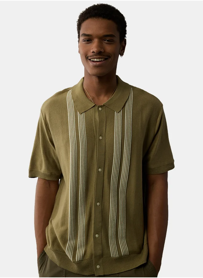 American Eagle AE Button-Up Striped Sweater Polo