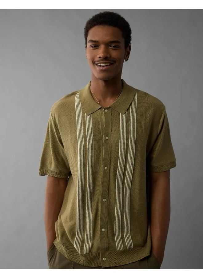 امريكان ايجل AE Button-Up Striped Sweater Polo
