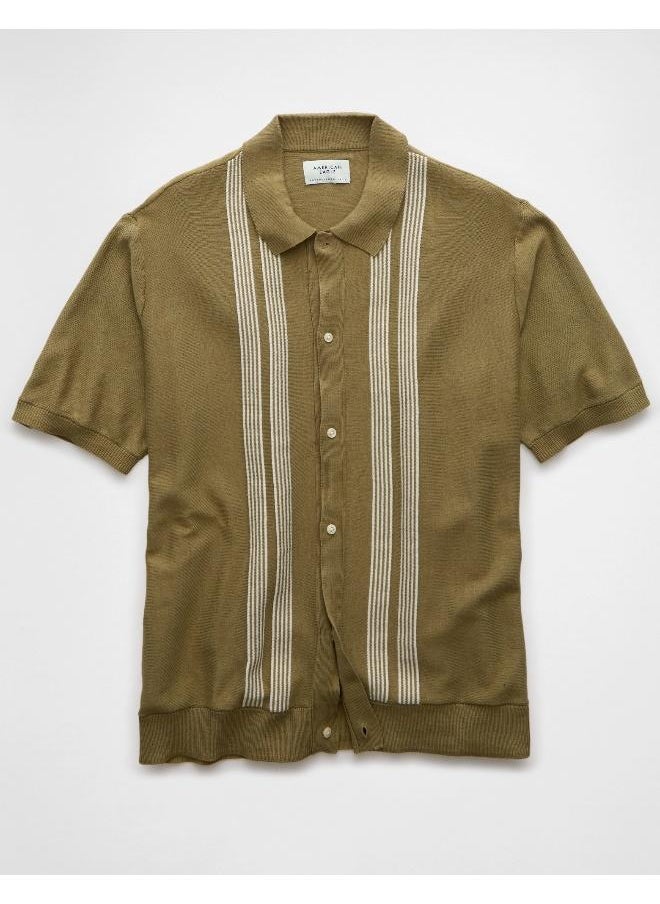 American Eagle - AE Button-Up Striped Sweater Polo - Image 1
