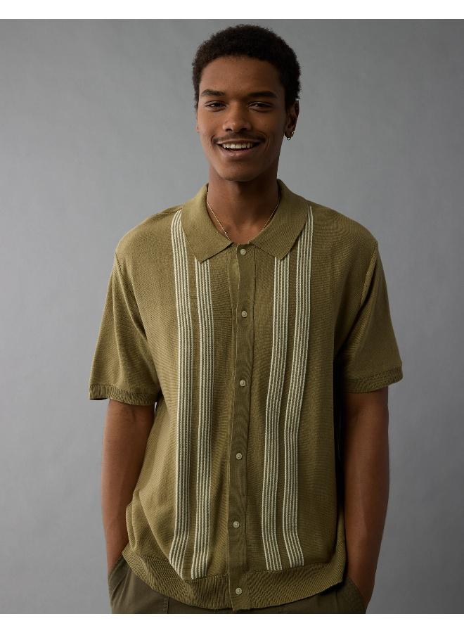 American Eagle AE Button-Up Striped Sweater Polo - Image 1
