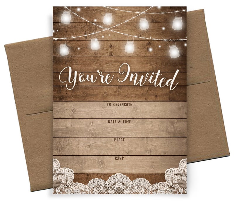 Printed Party Fill-in Invitations and Envelopes, Rustic, Set of 25 - Image 4