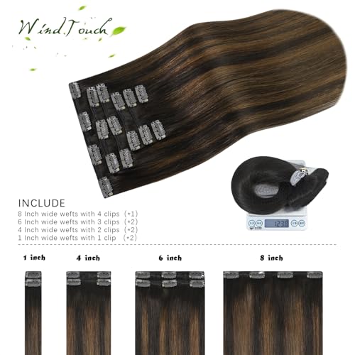 WindTouch Clip-in Hair Extensions - 18 Inch, 120g, 7pcs #2T6P2 Dark Brown to Chestnut Brown Balayage Double Weft Real Human Hair - Image 4