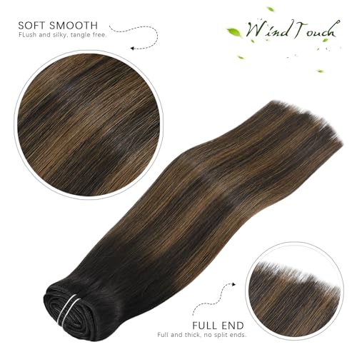 WindTouch Clip-in Hair Extensions - 18 Inch, 120g, 7pcs #2T6P2 Dark Brown to Chestnut Brown Balayage Double Weft Real Human Hair - Image 3