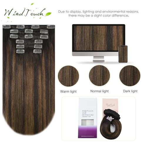 WindTouch Clip-in Hair Extensions - 18 Inch, 120g, 7pcs #2T6P2 Dark Brown to Chestnut Brown Balayage Double Weft Real Human Hair - Image 5