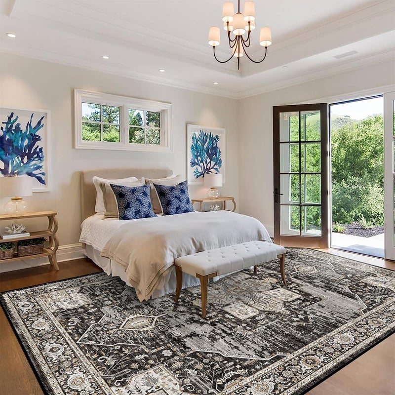 RUUGME Washable 8x10 Area Rugs - Large Rugs for Living Room Stain Resistant Carpet Vintage Rugs for Bedroom with Non Slip Backing Home Decor Floor Decoration Mat (8x10 Black) - Image 4