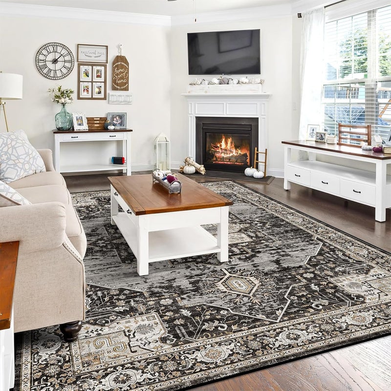 RUUGME Washable 8x10 Area Rugs - Large Rugs for Living Room Stain Resistant Carpet Vintage Rugs for Bedroom with Non Slip Backing Home Decor Floor Decoration Mat (8x10 Black) - Image 2