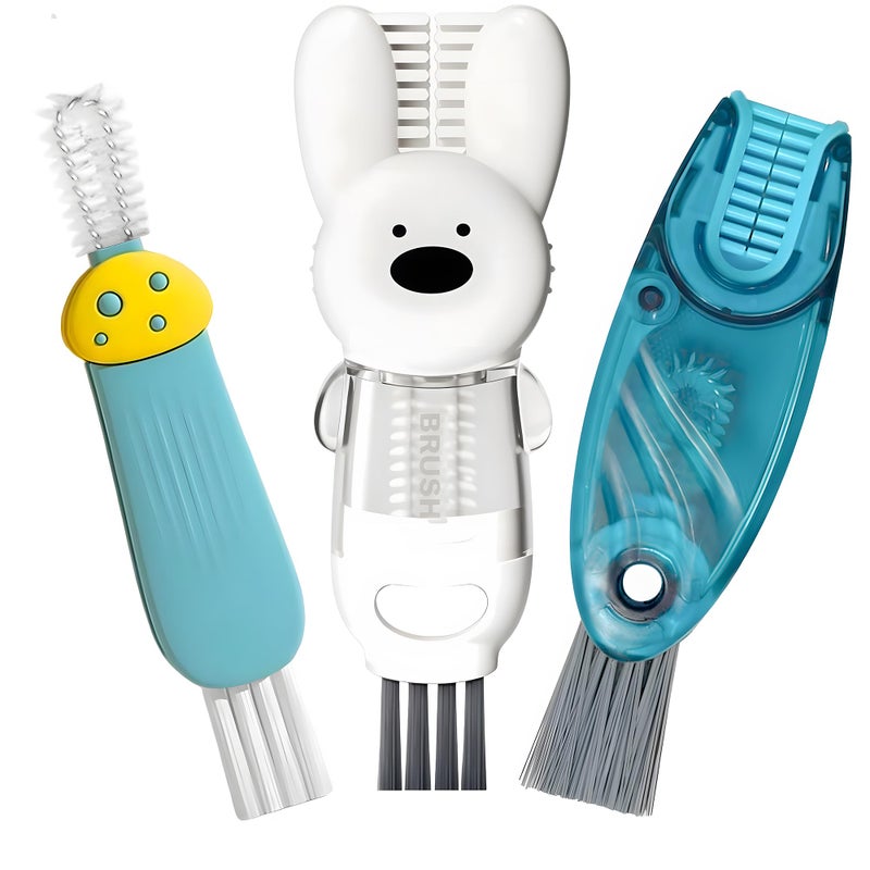 ANSOTHIN Cup Lid Cleaning Brush, Multifunctional Set with 3 in 1 Lid Cleaner and Two 4 in 1 Cup Lid Cleaning Brushes, Cleaning Brush Tool for Bottles, Straws, Tumblers, Travel Mug Caps, Portable Kit (Blue) - Image 1