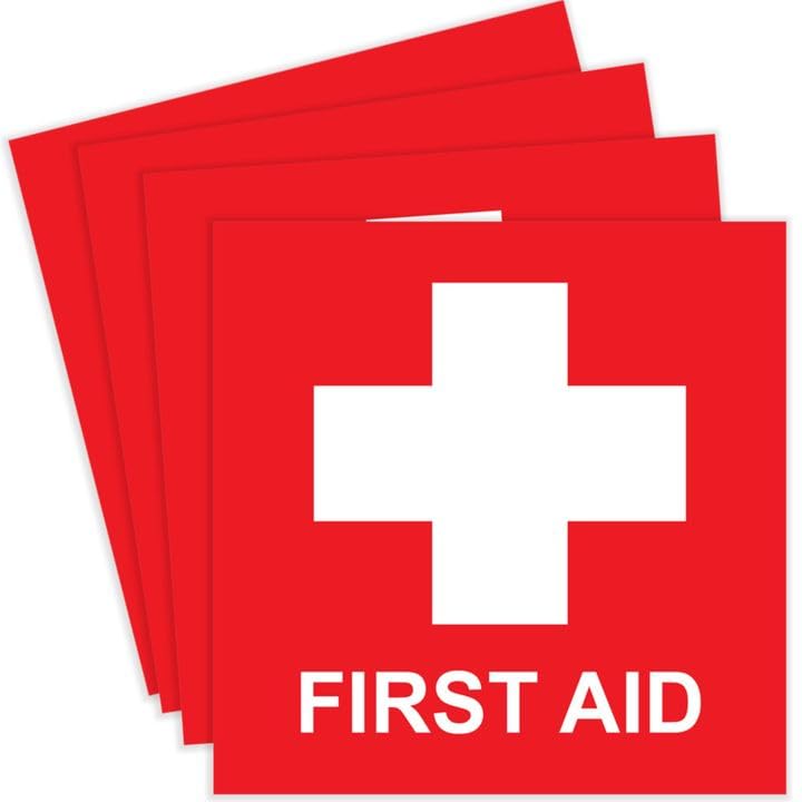 First Aid Sticker Decal  4 x 4 Inches First Aid Kit Sticker Sign Red Cross SelfAdhesive Vinyl Water and Fade Resistant Indoor  Outdoor Use 4Pack