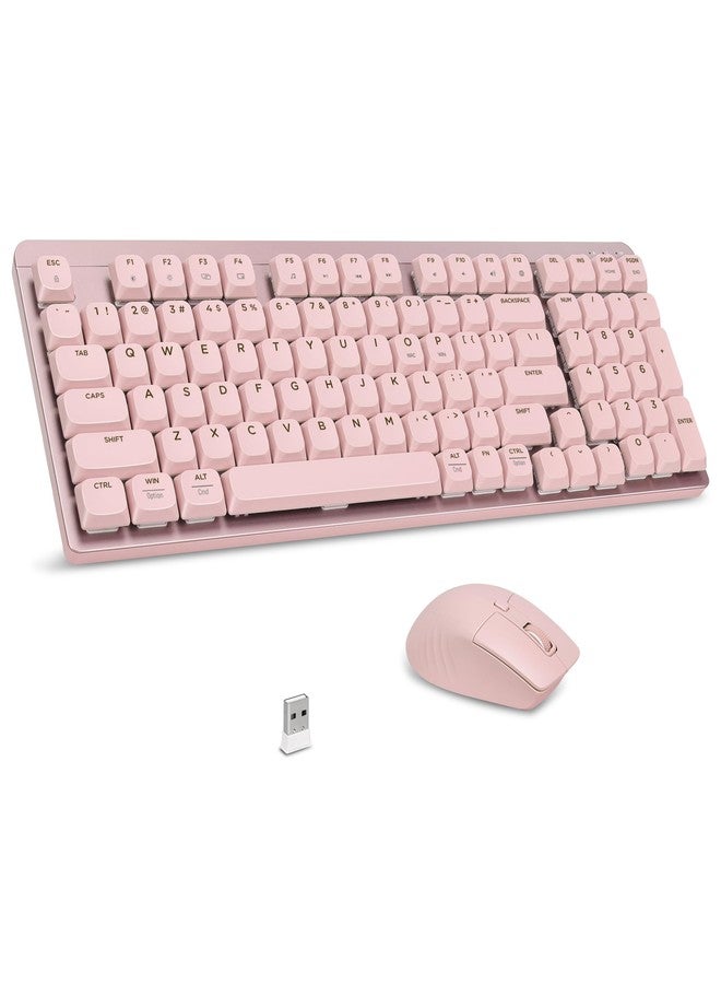 LeadsaiL FA98 Wireless Mechanical Keyboard and Mouse, 2.4Ghz Wireless, Low-Profile Red Switch, 98-Key Compact Slim 96% Mechanical Keyboard and Silent Mouse for Windows/MacOS PC Laptop - Pink - Image 1