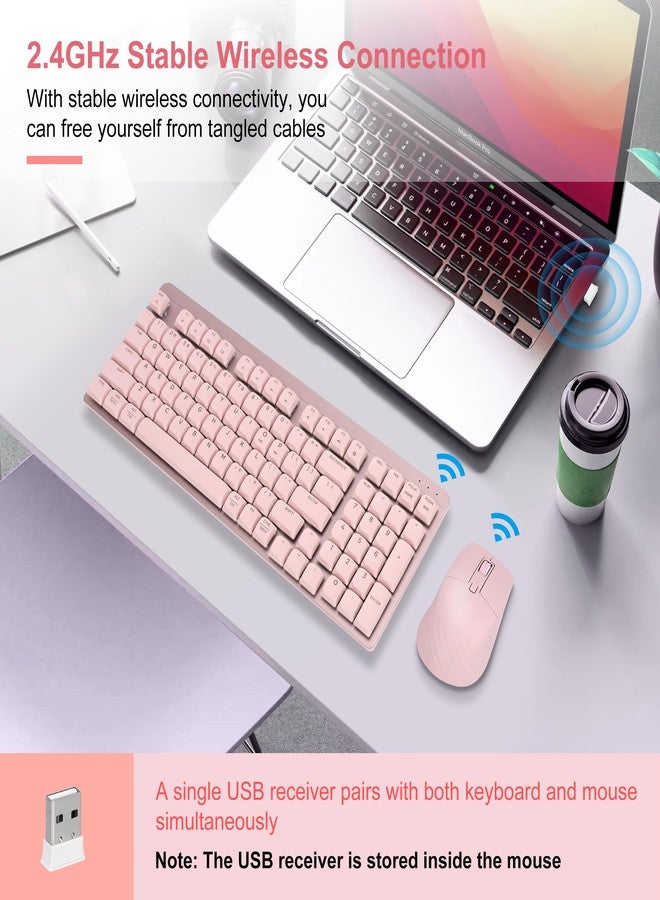 LeadsaiL FA98 Wireless Mechanical Keyboard and Mouse, 2.4Ghz Wireless, Low-Profile Red Switch, 98-Key Compact Slim 96% Mechanical Keyboard and Silent Mouse for Windows/MacOS PC Laptop - Pink - Image 3