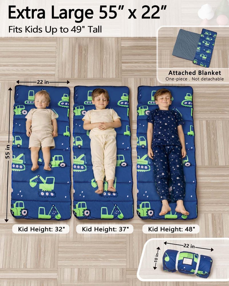Primlect Thickened Toddler Nap Mat with Removable Pillow and Minky Blanket, Extra Large 55''x35'' Sleeping Bag, Washable, Roll up, Perfect for Daycare, Preschool, Kindergarten, Boys (Excavator) - Image 2