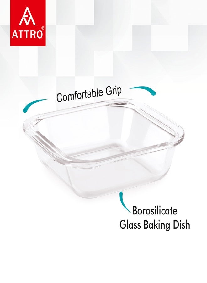 ATTRO Glassox Borosilicate Square Glass Baking Dish Micorwave Oven Safe Freezer Safe Baking Tray Serving Dish Bakeware- 850ml, Transparent - Image 3